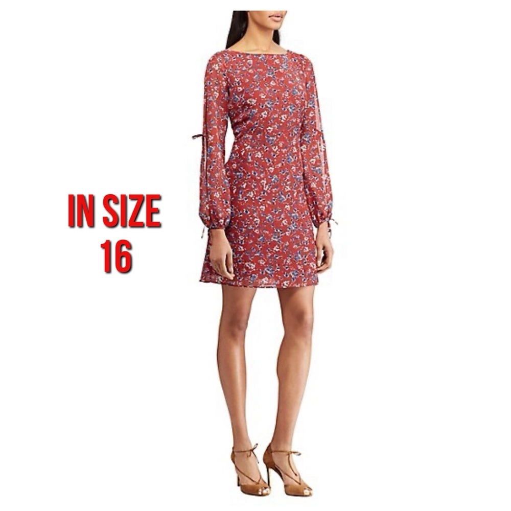 Chaps Floral Long Sleeve Day Dress- with flaws